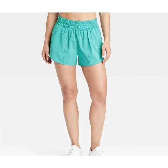 Women's Woven Mid-Rise Run Shorts 3" Teal Green- All In Motion Medium NWT - Picture 1 of 3